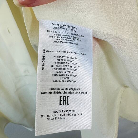 ETRO Pastel Cream Blue Multi Geometric Print Button Collar Silk Blouse  46 / L - Picture 10 of 16